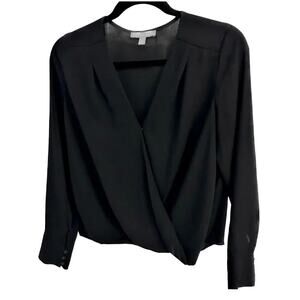 Chelsea28 Faux Wrap Black Sheer Blouse Top V Neck Long Sleeve Size XL Womens NEW